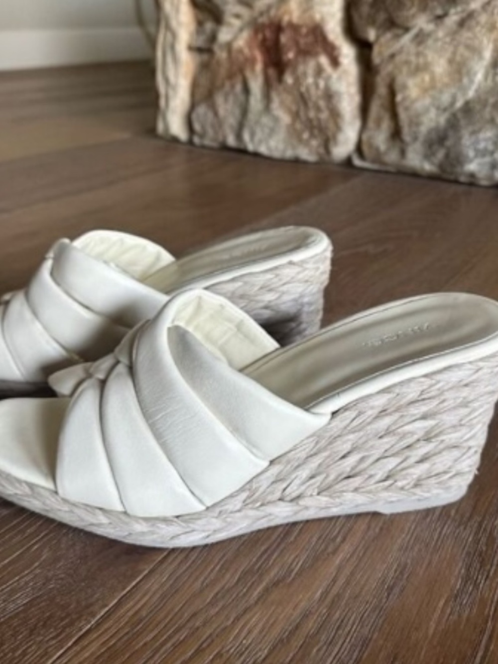 Vince Gilian Espadrille Wedge Sandals Size 9 Cream Woven Leather Square Toe - Picture 7 of 12